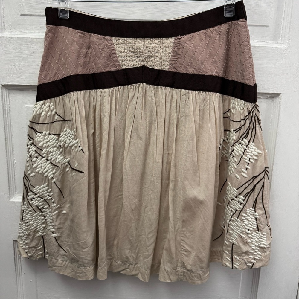Floreat Embroidered Beige Skirt Size 10 Boho Cottagecore - Picture 3 of 8